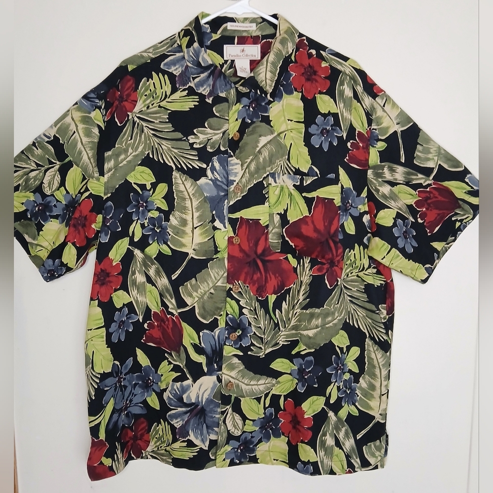 Men's Paradise Collection Silk Tropical Button Down Shirt